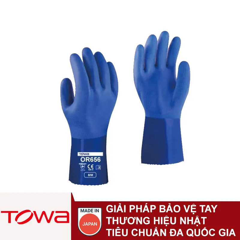 Găng tay công nghiệp hóa dầu, chống cắt PVC + Kevlar Towa OR656 KEV