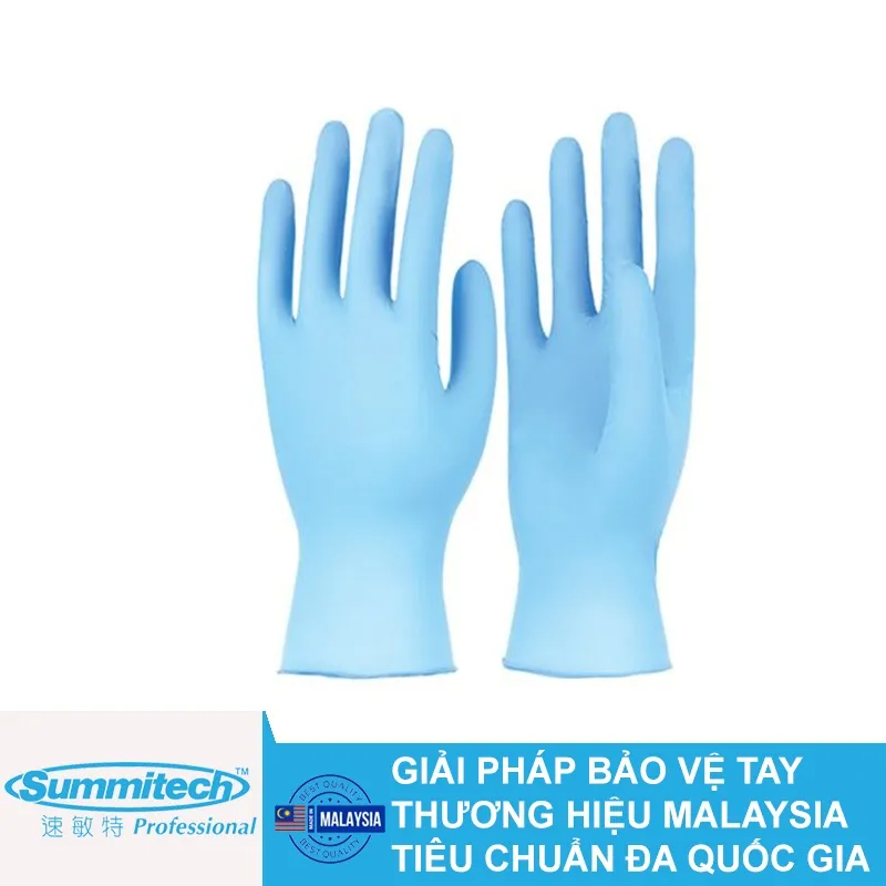 Toàn cảnh hộp găng tay nitrile không bột Summitech N101MT PF màu xanh dương chính hãng MT Safety