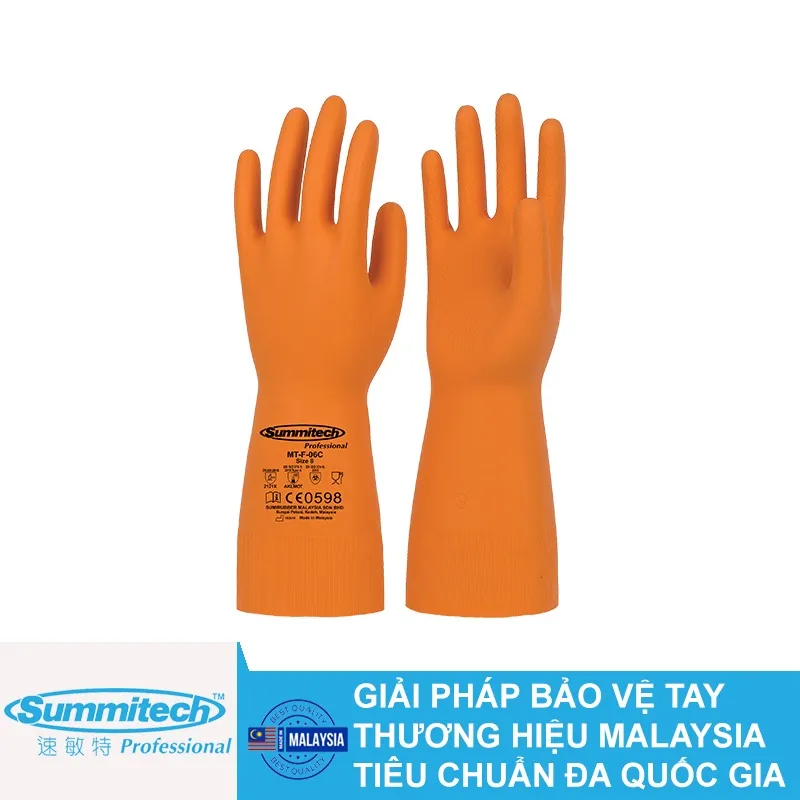 Toàn cảnh găng tay bảo hộ cao su MT-F06C màu cam dài 330mm chính hãng Malaysia tại MT Safety