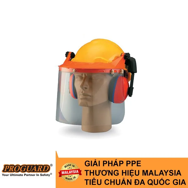 Mặt trước bộ đai mũ tấm che mặt và chụp tai Proguard BGVHSI-2PC06SE gắn trên nón bảo hộ