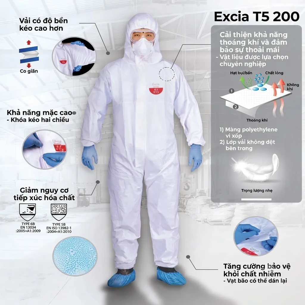 Bộ Quần Áo Chống Hóa Chất Excia T5-200