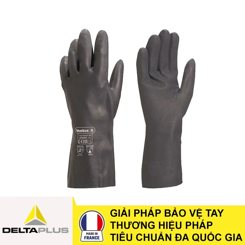 Toàn cảnh găng tay chống hóa chất Neoprene DeltaPlus VE509 màu đen dày 0.75mm chính hãng MT Safety