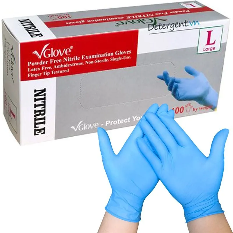 Găng Tay VGlove Nitrile Màu Xanh Không Bột
