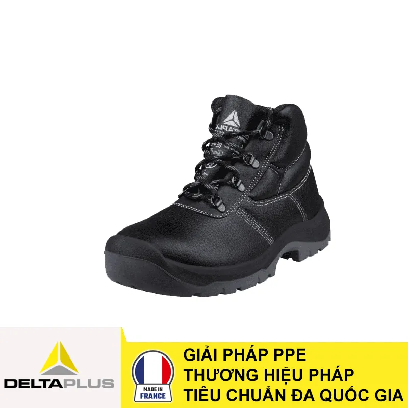 Toàn cảnh đôi giày bảo hộ cao cổ DeltaPlus Jumper3 S3 SRC màu đen đế PU kép chính hãng