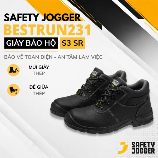 Giày bảo hộ Safety Jogger Bestrun 231 S3 chính hãng cổ thấp da Barton Action Leather