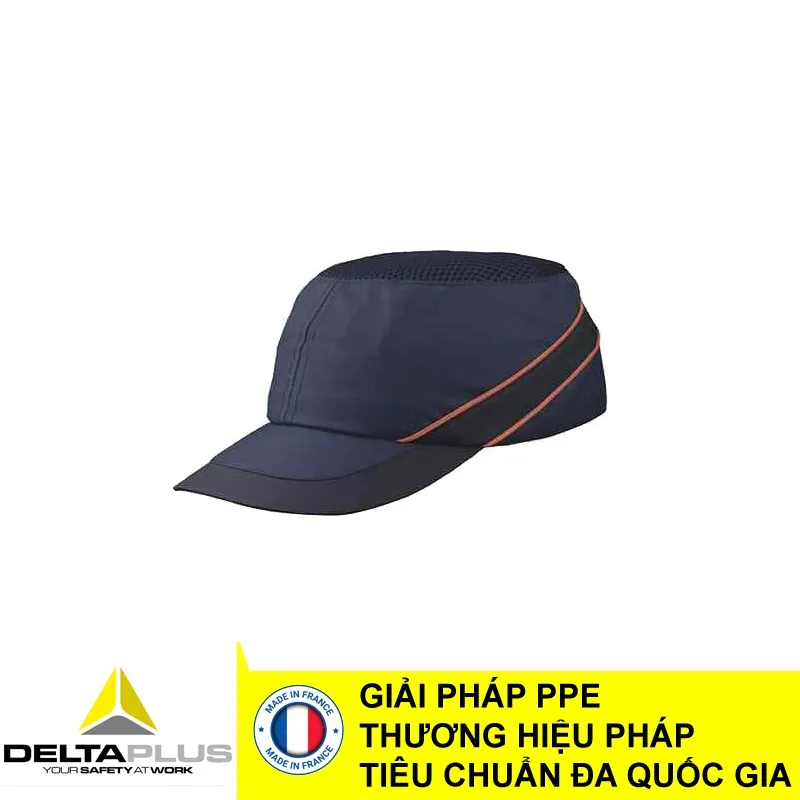 Góc nghiêng mũ bảo hộ bump cap DeltaPlus Air Coltan kiểu dáng mũ lưỡi trai thể thao màu xám vàng