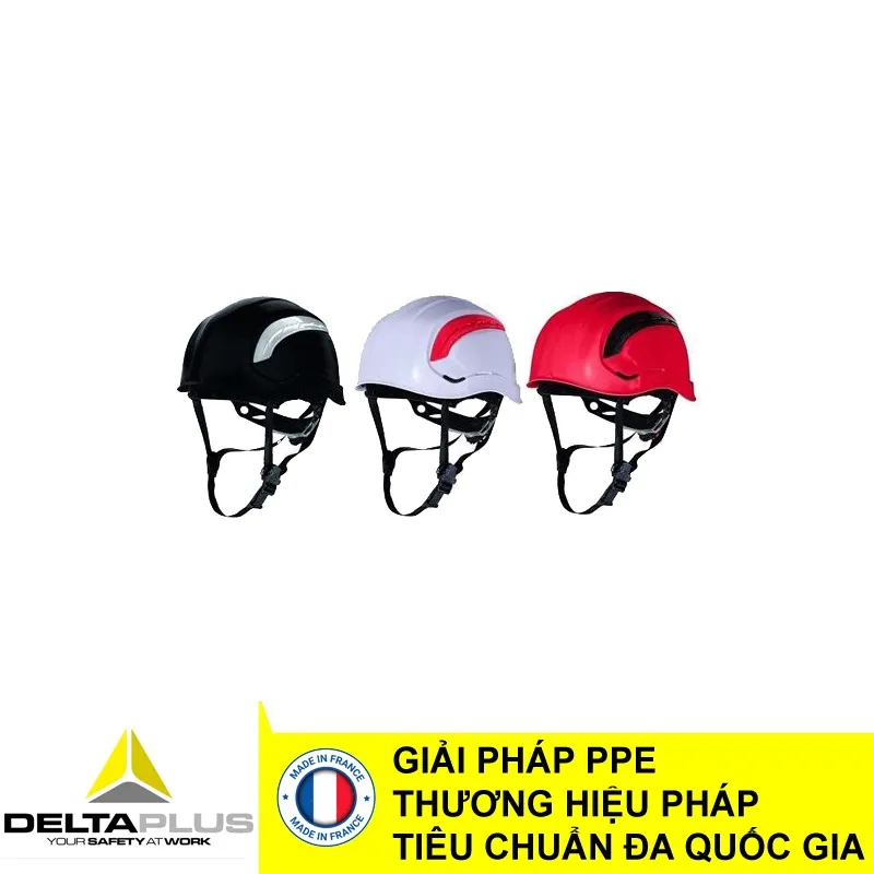 Toàn cảnh mũ bảo hộ làm việc trên cao Delta Plus Granite Wind màu trắng chính hãng Pháp
