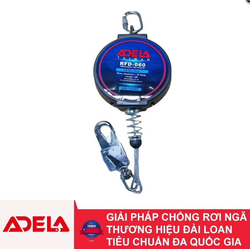 Toàn cảnh cuộn dây cáp hãm tự động Adela RFD-060 6m cáp thép mạ kẽm chính hãng Đài Loan tại MT Safety