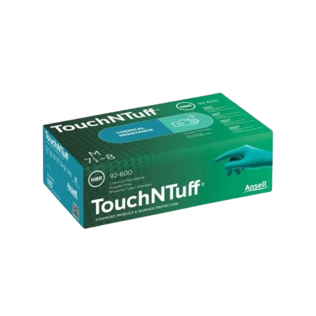 Cận cảnh cổ tay xe viền chống cuộn và khả năng ôm sát ngón tay của găng tay nitrile TouchNTuff 92-600