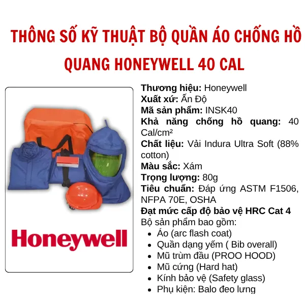 Bộ Quần Áo Chống Hồ Quang Điện Honeywell Salisbury INSK40 - ảnh 2