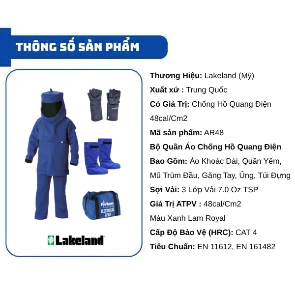 Bộ Quần Áo Chống Hồ Quang Điện Lakeland AR48 - ảnh 2