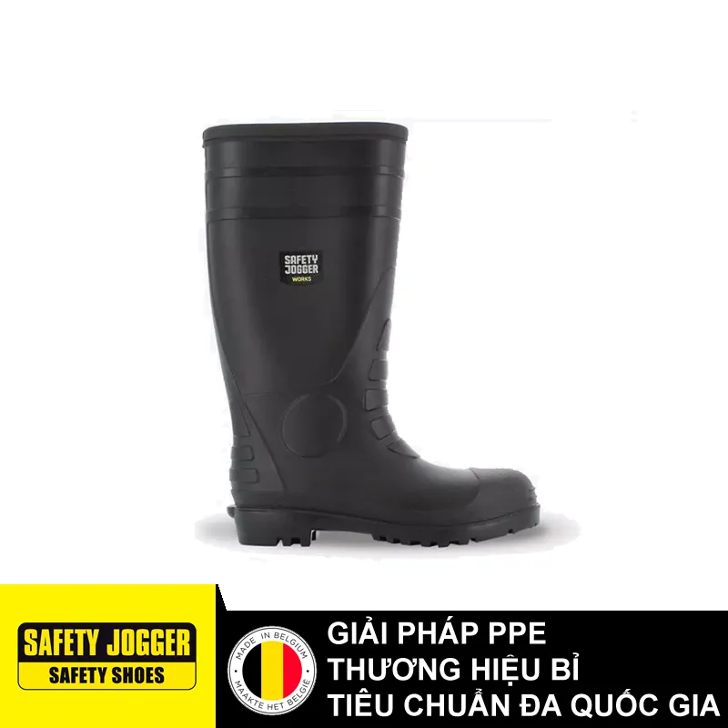 Cận cảnh mũi thép chịu va đập 200J và thân PVC đúc của ủng Jogger Hercules S5