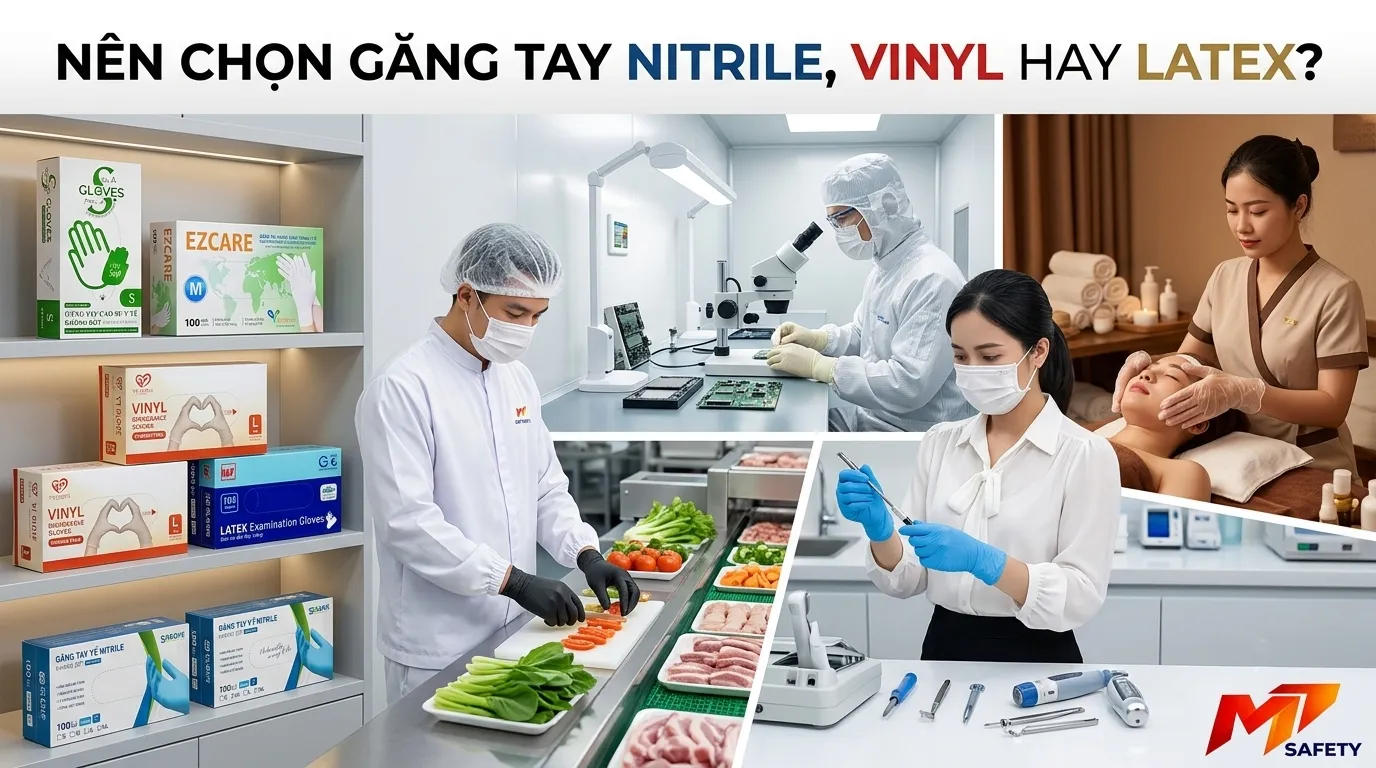 So sánh các loại găng tay dùng một lần Nitrile, Vinyl và Latex chính hãng tại MT Safety
