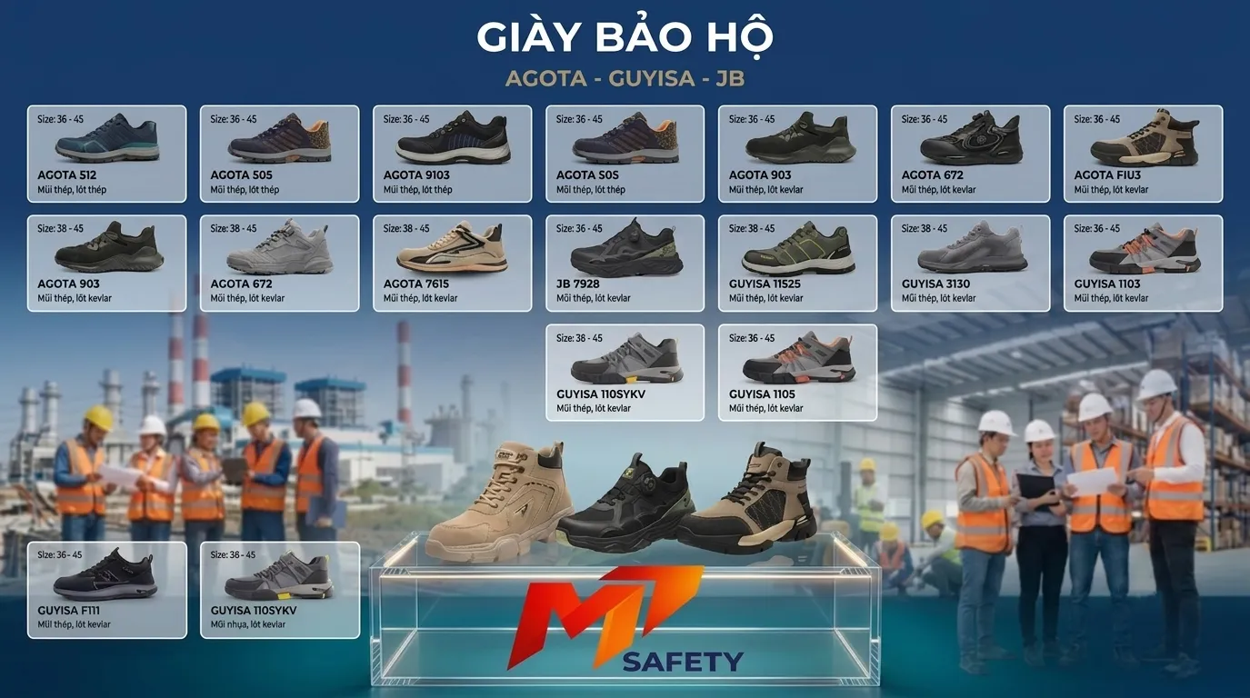 Bộ ba thương hiệu giày bảo hộ thể thao Agota Guyisa và JB chính hãng tại MT Safety