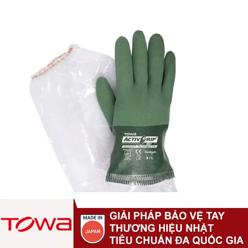 Găng tay chống dầu mỡ Towa ActivGrip 567 công nghệ phủ Nitrile MicroFinish bám dính chắc chắn
