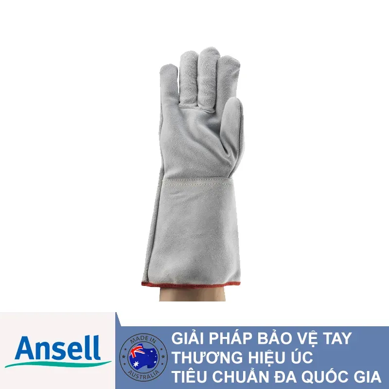Găng tay da hàn Ansell Edge 48-216 da bò lộn dày dặn chống tia lửa hồ quang và xỉ hàn nóng chảy