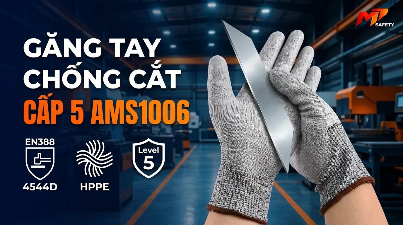 Găng Tay Chống Cắt Cấp 5 AMS1006 Bảo Vệ Đôi Tay Thợ Cơ Khí Và Kim Loại Sắc Bén MT Safety