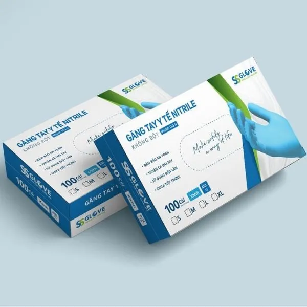 Găng tay y tế Nitrile SSGlove không bột chống dị ứng kháng dầu mỡ và chống đâm thủng cao