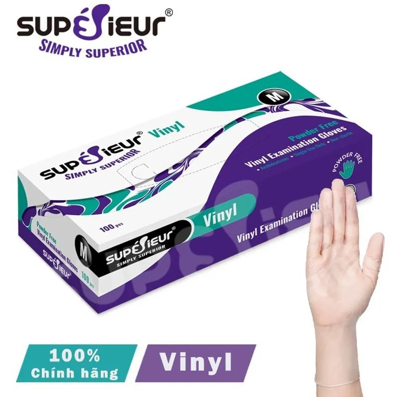 Găng tay Vinyl Superieur không bột nhựa PVC dẻo trong suốt tối ưu chi phí chế biến thực phẩm