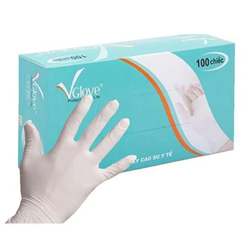 Găng tay y tế có bột VGlove 24cm độ co giãn tự nhiên cao dễ xỏ tháo thao tác nhanh