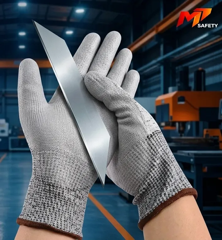 Găng tay chống cắt cấp 5 AMS1006 sợi HPPE gia cường phủ Nitrile chính hãng MT Safety