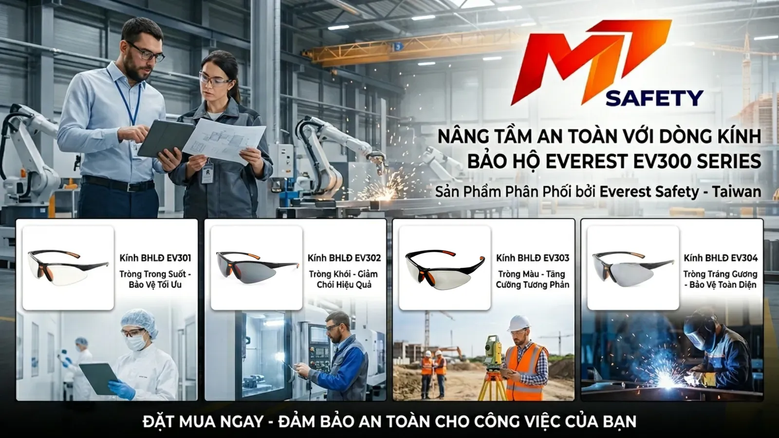 Dòng kính bảo hộ Everest EV300 Series chống bụi chống tia UV phân phối tại Nha Trang