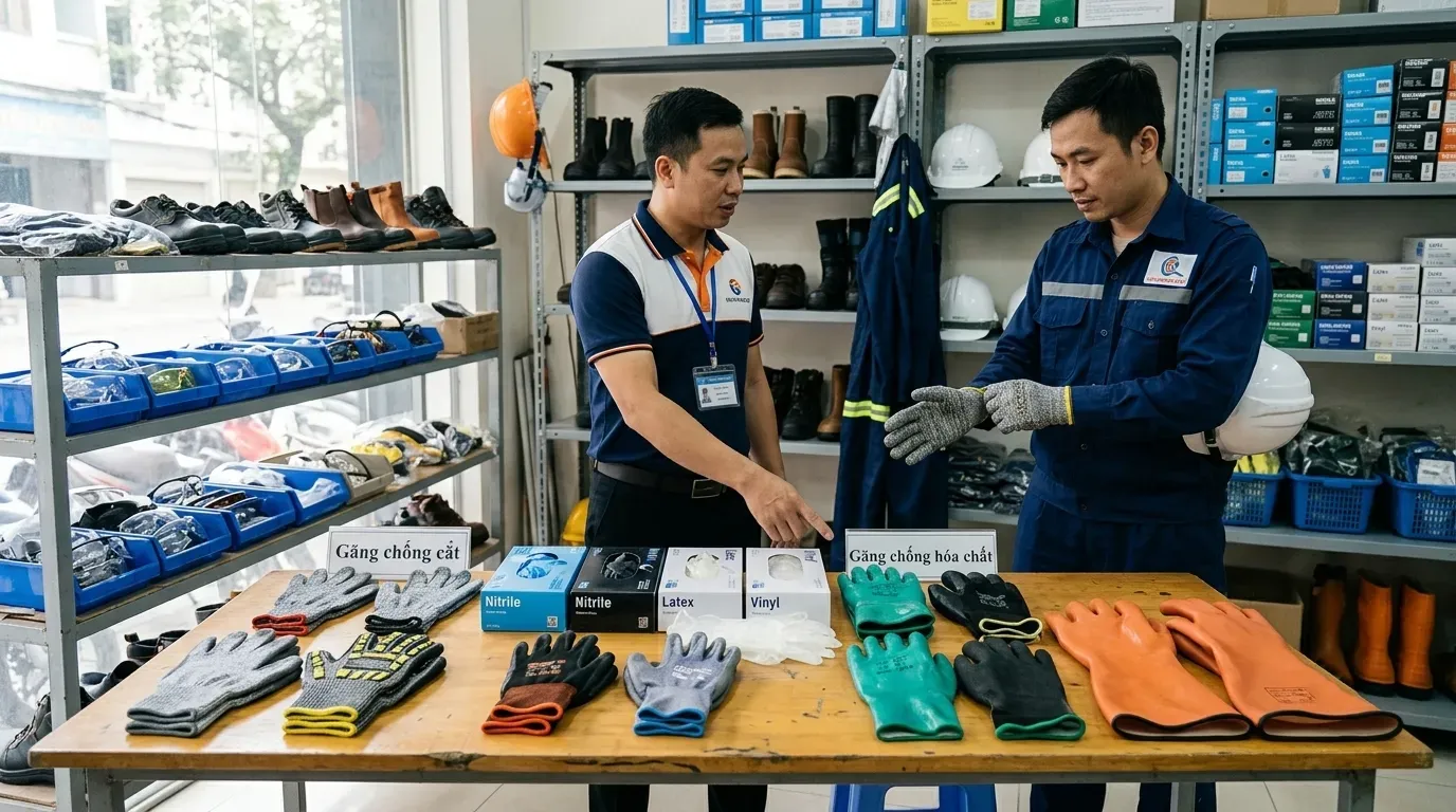 Tư vấn chuyên sâu các nhóm găng tay bảo hộ tại showroom MT Safety
