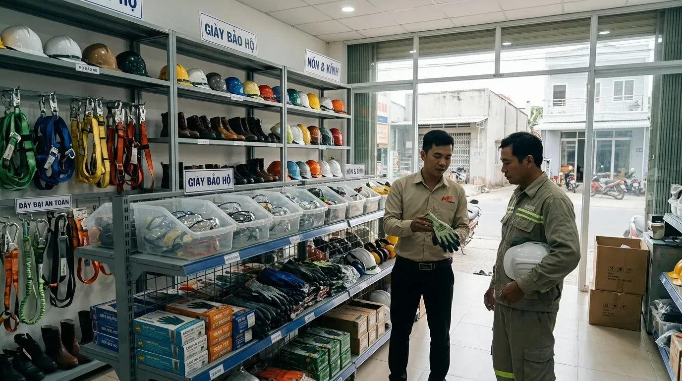 Kỹ sư trực tiếp trải nghiệm và thử găng tay tại kho MT Safety